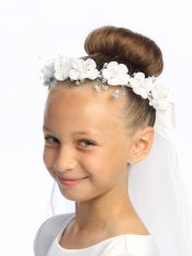First Communion Wreath Veil Satin flowers with beads