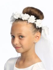 First Communion Wreath Veil Silk & organza flowers with pearls