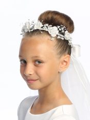 First Communion Wreath Veil Silk & organza flowers with pearls