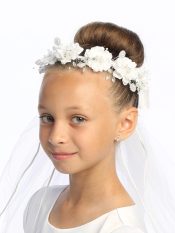 First Communion Wreath Veil Silk & organza flowers with pearls