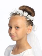 First Communion Wreath Veil Silk & organza flowers with pearls