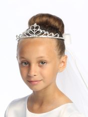 First Communion Rhinestone Tiara with Cross and Veil
