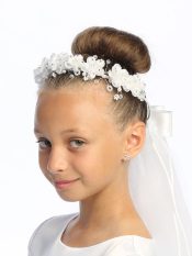 First Communion Veil Organza flowers & rhinestones