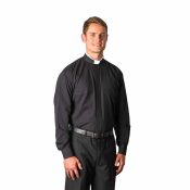 Men's Black Long Sleeve Tab Collar Tonsure Clergy Shirt