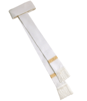 White Clergy Cincture with Gold Metallic Ribbon