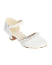 Girls White First Communion Shoes with Pearl Embellishment