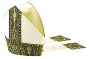 Cream with Green Roncalli Tapestry Bishop Mitre