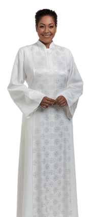 Women's White Clergy Robe with Brocade