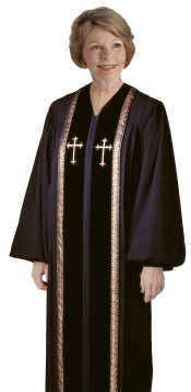 Women's Black Clergy Robe with Gold Trim