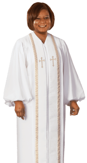 Women's White Clergy Robe with Gold Trim