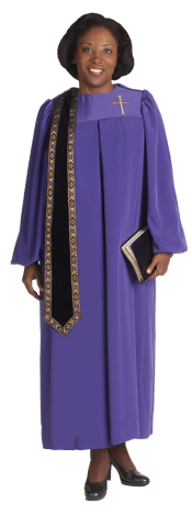 Women's Evangelist Clergy Robe Purple with Black and Gold Stole