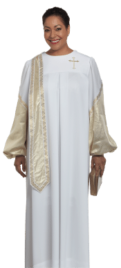 Women's Evangelist Clergy Robe White with Gold Stole