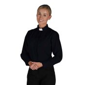 Women's Tab Collar Blouse - Long Sleeve Black