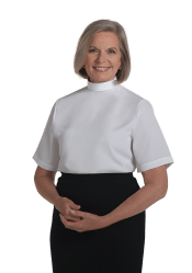 Womens Short Sleeve White Neckband Collar Clergy Blouse