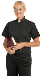 Womens Tab Collar Black Short Sleeve Clergy Blouse