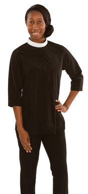 Womens Tunic Neckband Collar Clergy Blouse Black