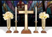 Brass and Wood Church Altar Set 24"