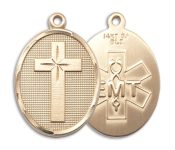 14kt Gold Filled Cross EMT Pendant on an 24-inch Gold Filled Heavy Curb Chain