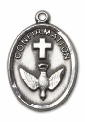 Sterling Silver Confirmation Pendant on an 24-inch Sterling Silver Heavy Curb Chain