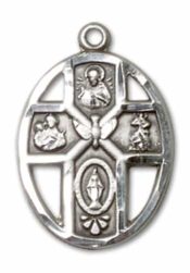 Sterling Silver 5-Way / Holy Spirit Pendant on an 18-inch Sterling Silver Light Curb Chain