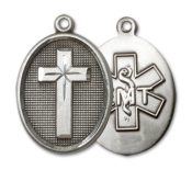Sterling Silver Cross EMT Pendant on an 24-inch Sterling Silver Heavy Curb Chain