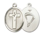 Sterling Silver Cross Paratroopers Pendant on an 24-inch Sterling Silver Heavy Curb Chain