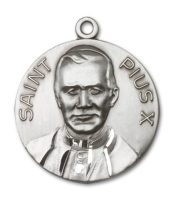 Sterling Silver Pope Pius X Pendant on an 24-inch Sterling Silver Heavy Curb Chain