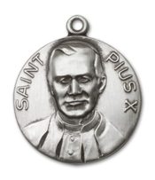 Sterling Silver Pope Pius X Pendant on an 18-inch Sterling Silver Light Curb Chain