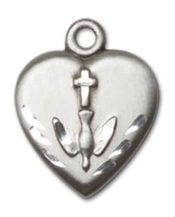 Sterling Silver Heart / Confirmation Pendant on an 18-inch Sterling Silver Light Curb Chain