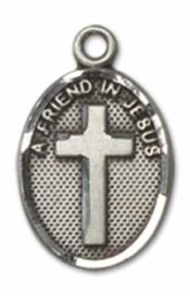 Sterling Silver Friend In Jesus Cross Pendant on an 18-inch Sterling Silver Light Curb Chain