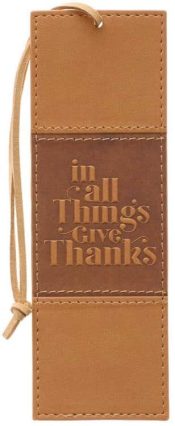 In All Things Give Thanks Tan Faux Leather