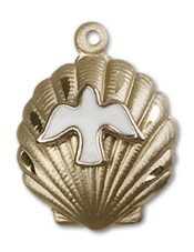 14kt Gold Filled Shell / Holy Spirit Pendant on an 18-inch Gold Filled Light Curb Chain