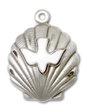 Sterling Silver Shell / Holy Spirit Pendant on an 18-inch Sterling Silver Light Curb Chain