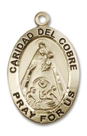 14kt Gold Filled Caridad del Cobre Pendant on an 24-inch Gold Filled Heavy Curb Chain