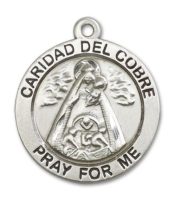 Sterling Silver Caridad del Cobre Pendant on an 24-inch Sterling Silver Heavy Curb Chain