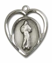 Sterling Silver Divine Mercy Pendant on an 18-inch Sterling Silver Light Curb Chain