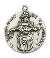 Sterling Silver Saint Niño de Atocha Pendant on an 24-inch Sterling Silver Heavy Curb Chain