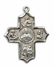 Sterling Silver Sacred Heart 5-Way Pendant on an 24-inch Sterling Silver Heavy Curb Chain