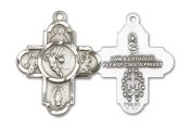 Sterling Silver 5-Way Basketball Pendant on an 24-inch Sterling Silver Heavy Curb Chain