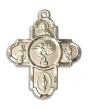 14kt Gold Filled 5-Way Soccer Pendant on an 24-inch Gold Filled Heavy Curb Chain