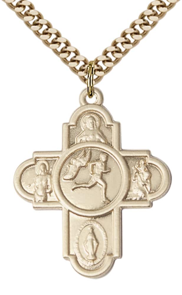 14kt Gold Filled 5-Way Track&Field Pendant on an 24-inch Gold Plate Heavy Curb Chain - Image 2