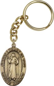 Antique Gold Divine Mercy Keychain