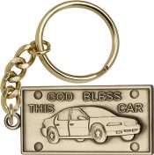 Gold Oxide God Bless This Car Keychain
