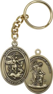 Gold Oxide Saint Michael the Archangel Keychain