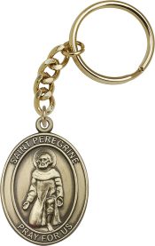 Gold Oxide Saint Peregrine Keychain
