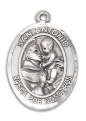 Sterling Silver San Antonio Pendant on an 24-inch Sterling Silver Heavy Curb Chain