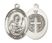 Sterling Silver Saint Benedict Pendant on an 24-inch Sterling Silver Heavy Curb Chain