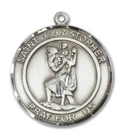 Sterling Silver Saint Christopher Pendant on an 24-inch Sterling Silver Heavy Curb Chain