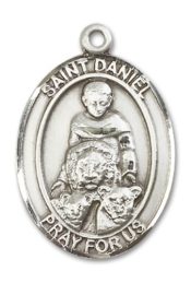 Pewter Saint Daniel Pendant on an 24-inch Light Rhodium Heavy Curb Chain