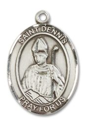 Sterling Silver Saint Dennis Pendant on an 24-inch Sterling Silver Heavy Curb Chain